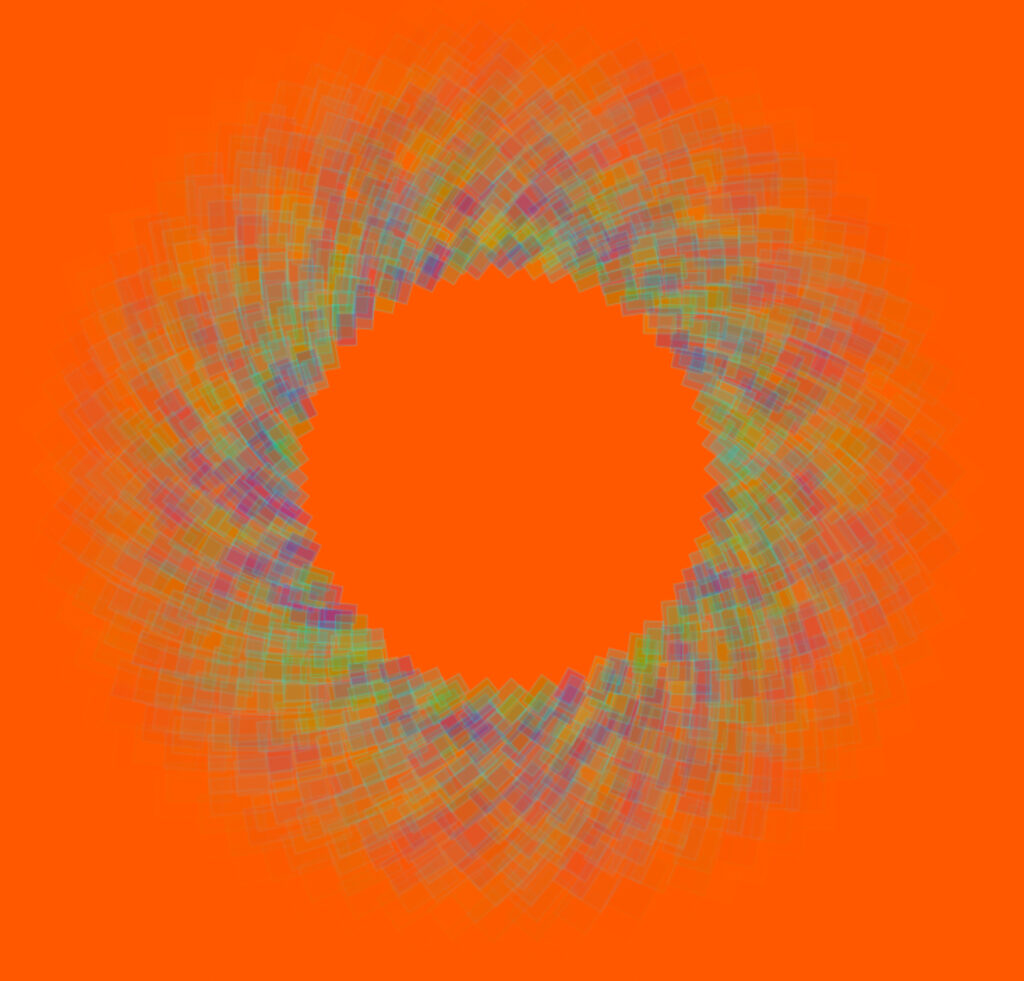Image showing a javascript-based generative art image, "Orange Nebula #1"