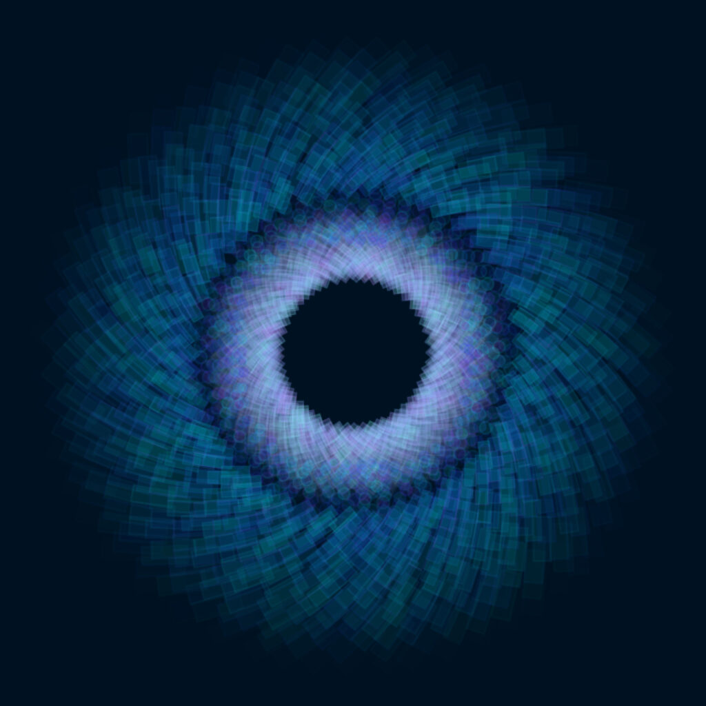 Image showing a javascript-based generative art image, "Blue Iris (rectangular)"
